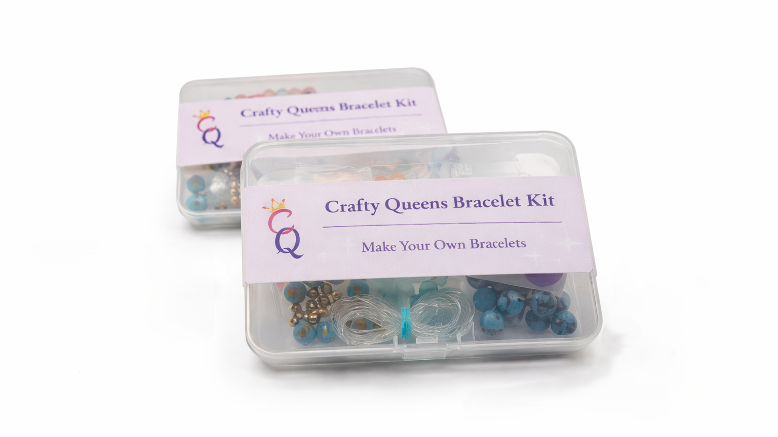 DIY bracelet making kits with colorful beads and elastic cord, Crafty Queens beaded bracelet kits for girls and beginners