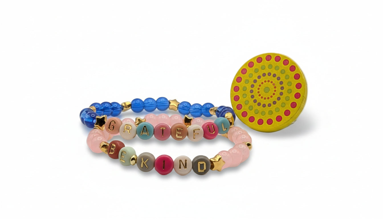 Customizable word bracelets with personalized messages on glass beads handmade by Crafty Queens