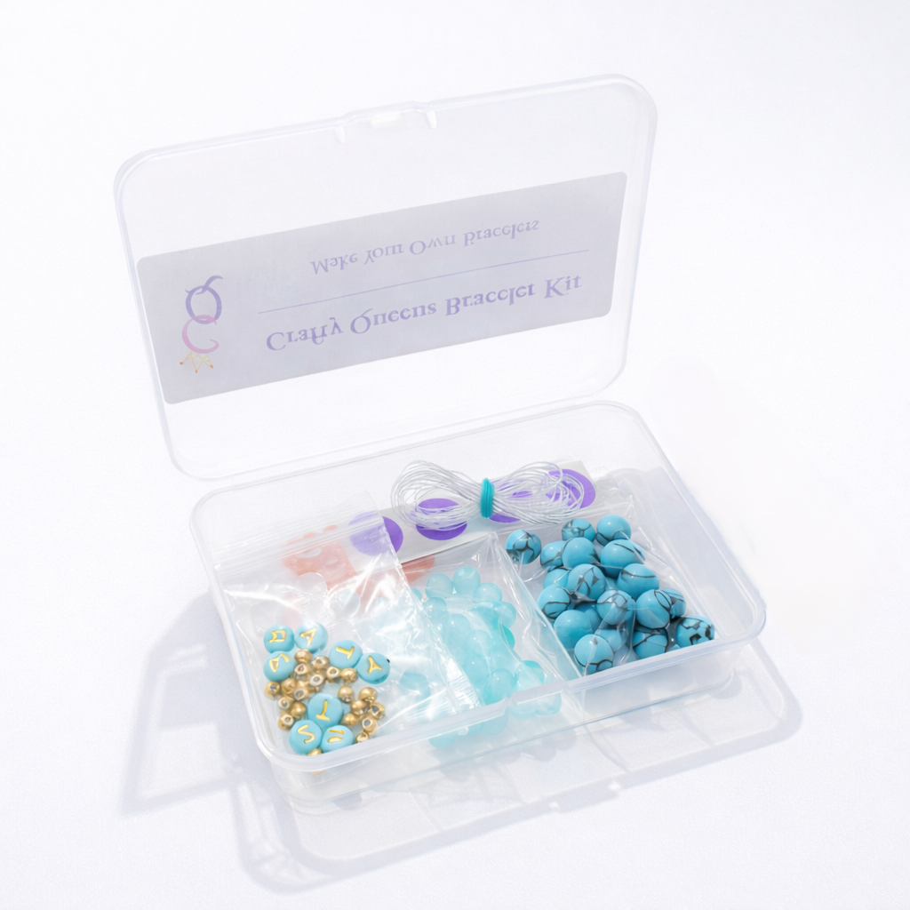 Terrific Teal DIY bracelet kit with glass beads, natural stone beads, and elastic cord, beaded bracelet making kit for girls and beginners