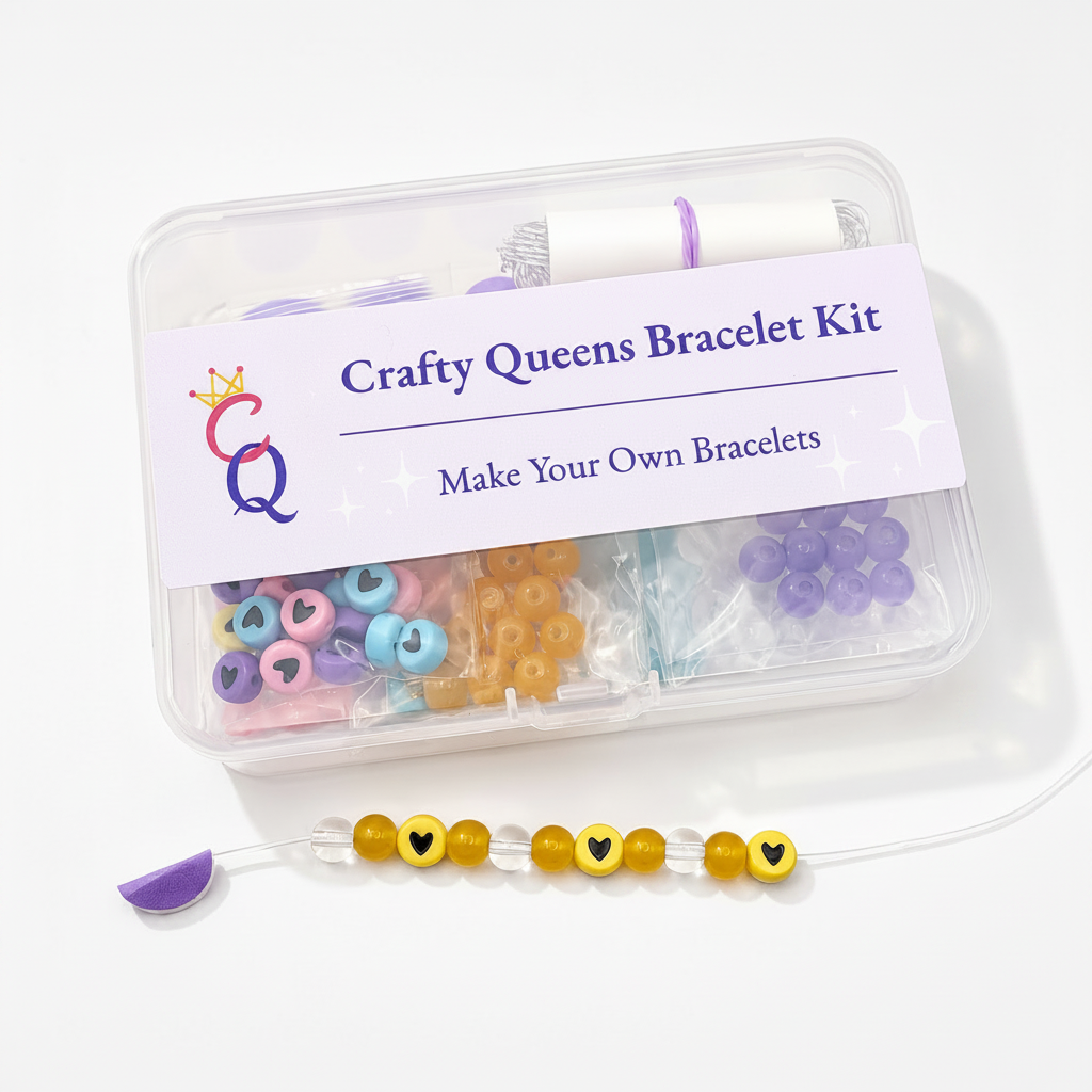 Crafty Queens Besties Forever bracelet kit with coordinated bead colors for making 4 friendship bracelets
