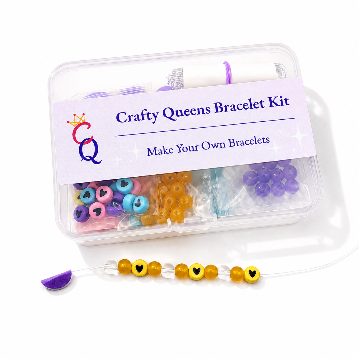 Crafty Queens Besties Forever bracelet kit with coordinated bead colors for making 4 friendship bracelets