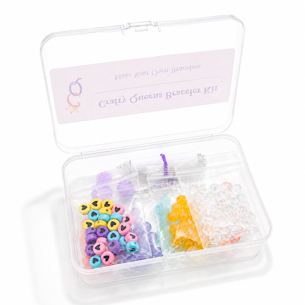 Crafty Queens Besties Forever bracelet kit with coordinated bead colors for making 4 friendship bracelets