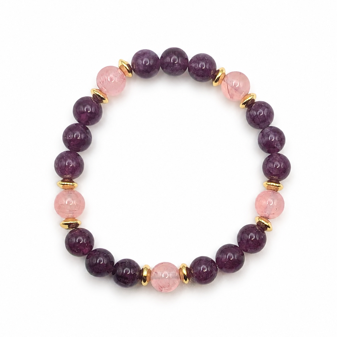 Seraphina Light Lepidolite Pink Persian Jade natural gemstone bracelet with golden spacers handmade by Crafty Queens