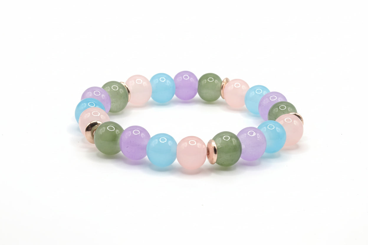 Little Princess pastel pink teal purple green glass bead bracelet handmade by Crafty Queens