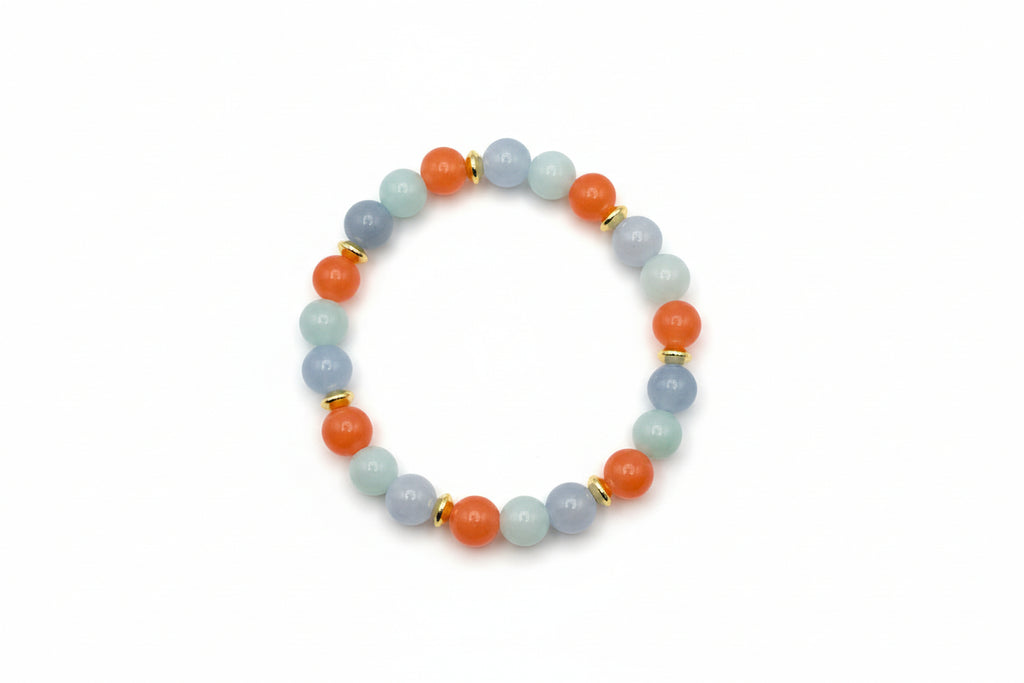 Whispering Horizon orange Jasper Amazonite Aquamarine natural gemstone bracelet handmade by Crafty Queens