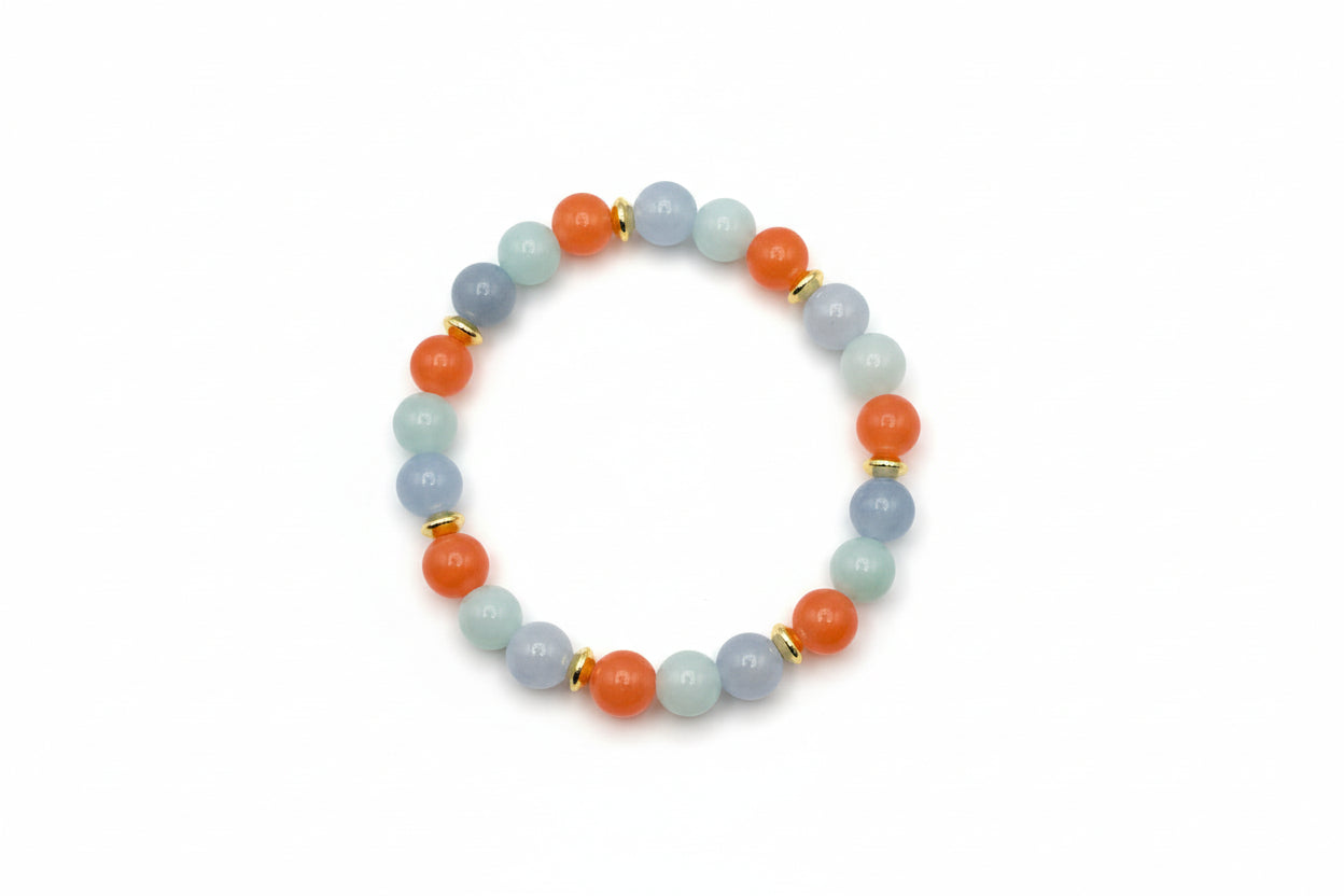 Whispering Horizon orange Jasper Amazonite Aquamarine natural gemstone bracelet handmade by Crafty Queens