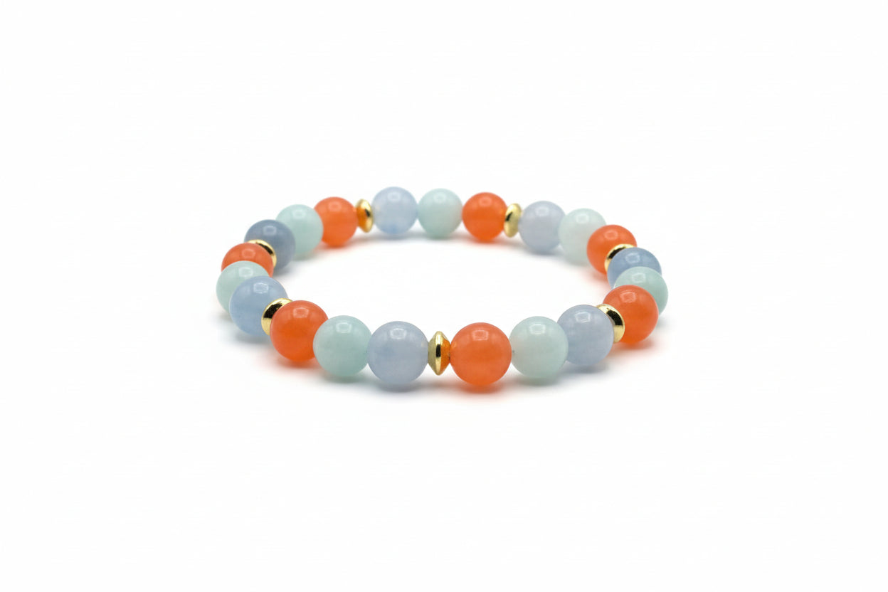 Whispering Horizon orange Jasper Amazonite Aquamarine natural gemstone bracelet handmade by Crafty Queens