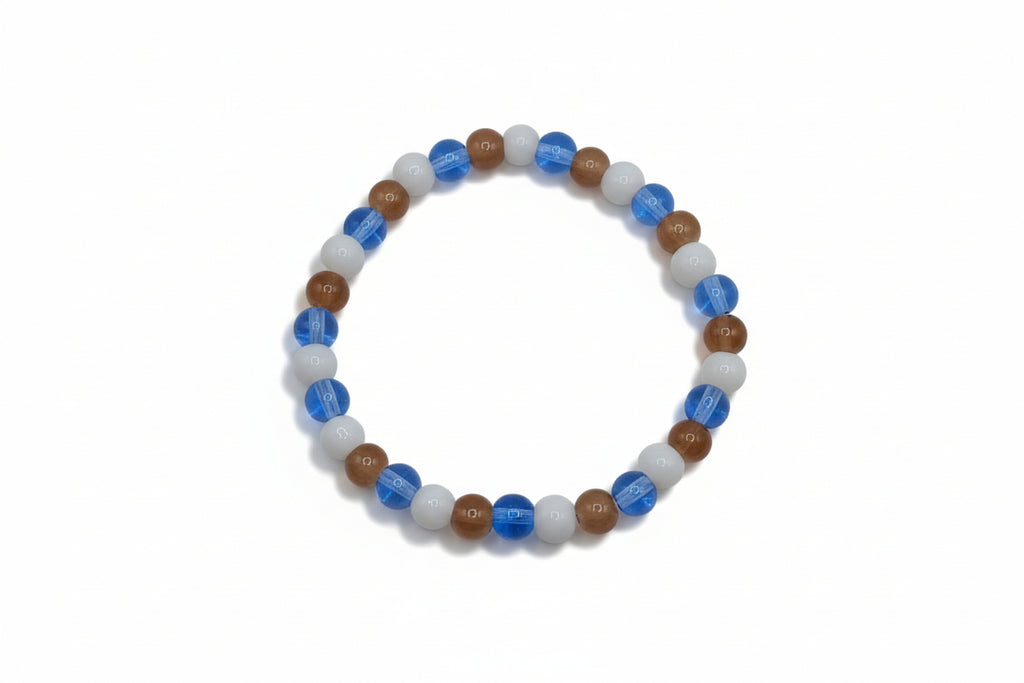 Eastern Bluebird glass bead bracelet with blue brown white beads handmade by Crafty Queens