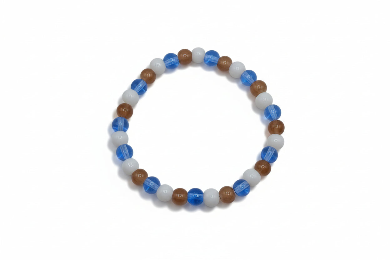 Eastern Bluebird glass bead bracelet with blue brown white beads handmade by Crafty Queens