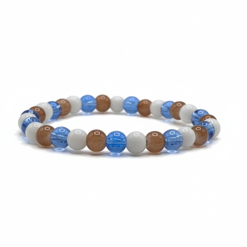 Eastern Bluebird glass bead bracelet with blue brown white beads handmade by Crafty Queens
