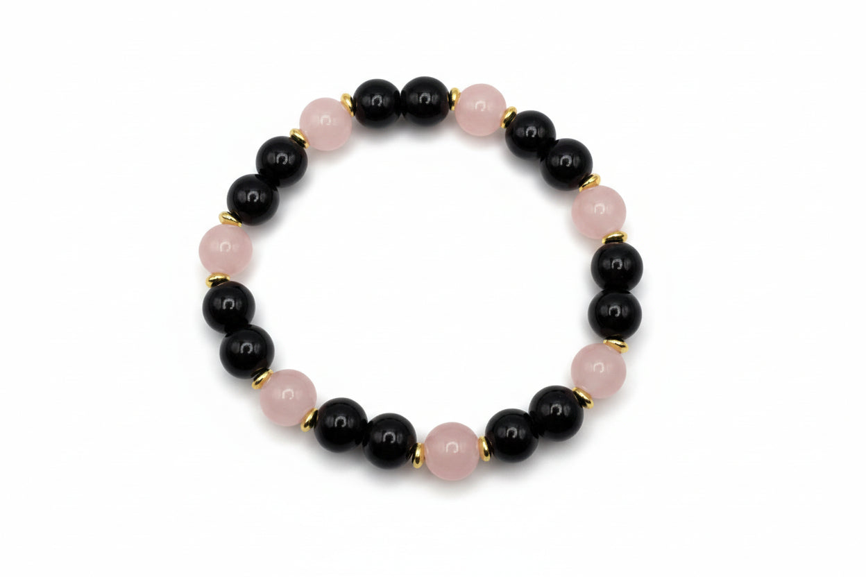 Midnight Blush black pink glass bead bracelet handmade by Crafty Queens