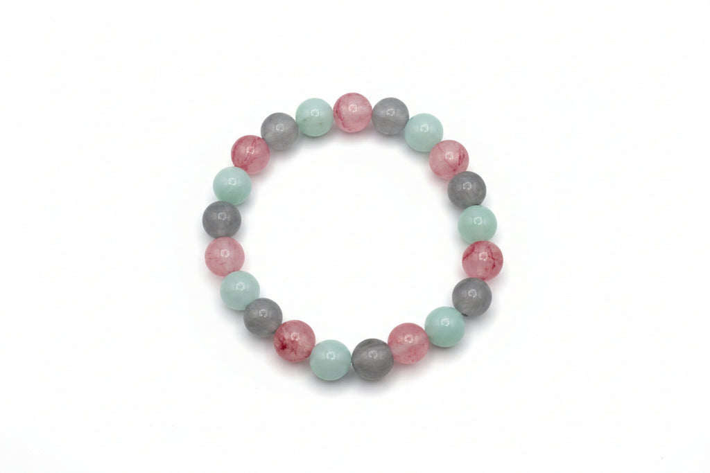 Daydream Weave 2 pink Persian Jade teal Amazonite gray Chalcedony natural gemstone bracelet handmade by Crafty Queens