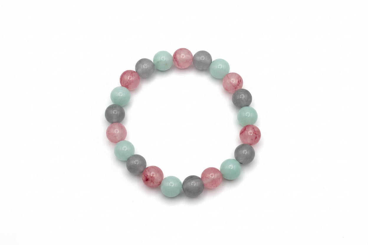 Daydream Weave 2 pink Persian Jade teal Amazonite gray Chalcedony natural gemstone bracelet handmade by Crafty Queens