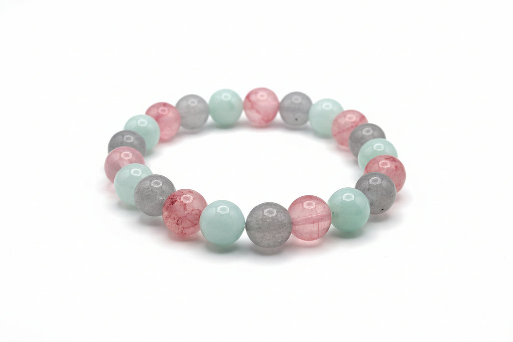 Daydream Weave 2 pink Persian Jade teal Amazonite gray Chalcedony natural gemstone bracelet handmade by Crafty Queens
