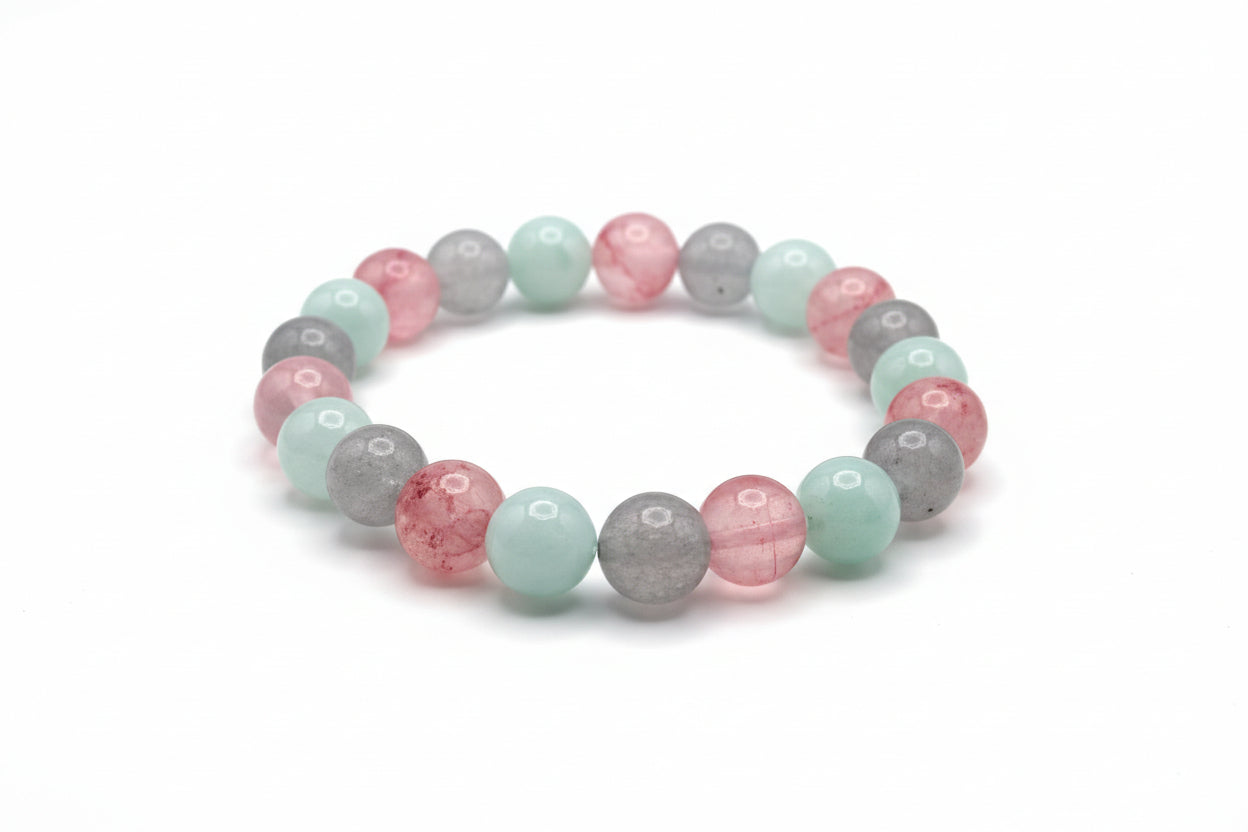 Daydream Weave 2 pink Persian Jade teal Amazonite gray Chalcedony natural gemstone bracelet handmade by Crafty Queens