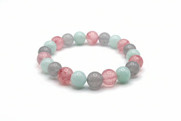 Daydream Weave 2 pink Persian Jade teal Amazonite gray Chalcedony natural gemstone bracelet handmade by Crafty Queens
