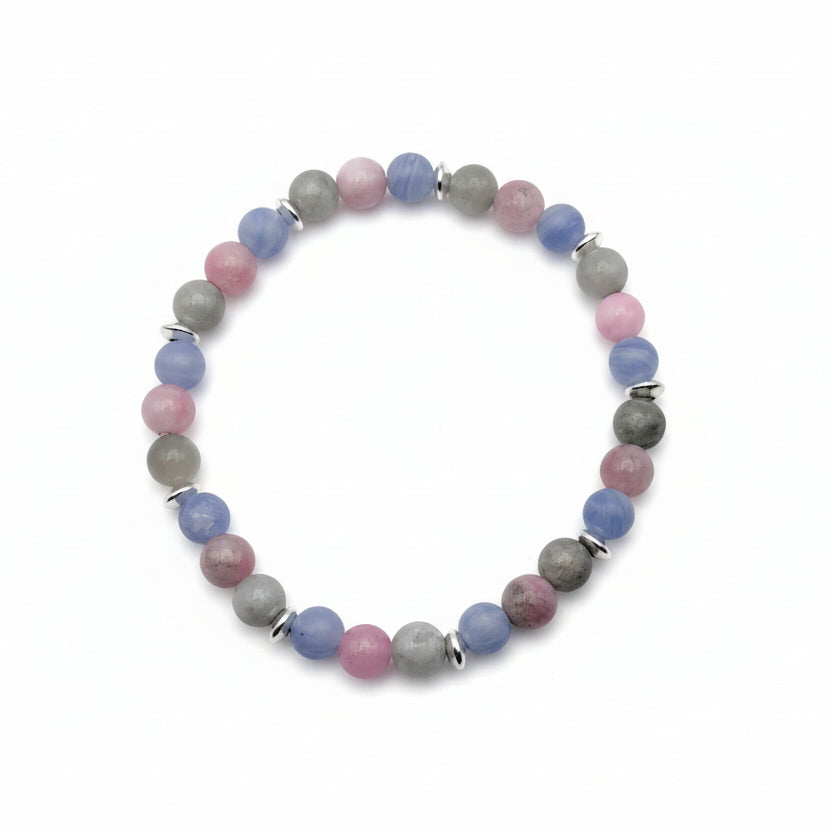 Pastel Agate Blush natural agate bracelet with blue green pink beads handmade by Crafty Queens
