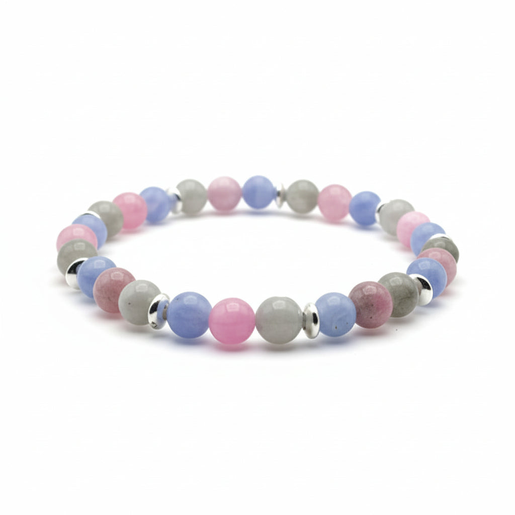 Pastel Agate Blush natural agate bracelet with blue green pink beads handmade by Crafty Queens