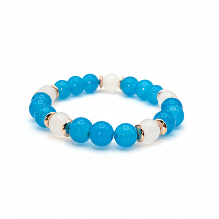 Ivory Eye Cyan blue white glass bead bracelet handmade by Crafty Queens