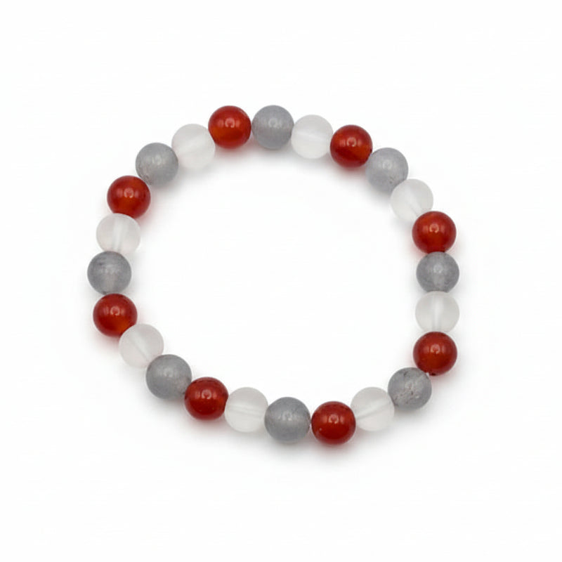 8mm white quartz, chalcedony and orange agate beaded bracelet with silver spacers, stretch bracelet for everyday wear