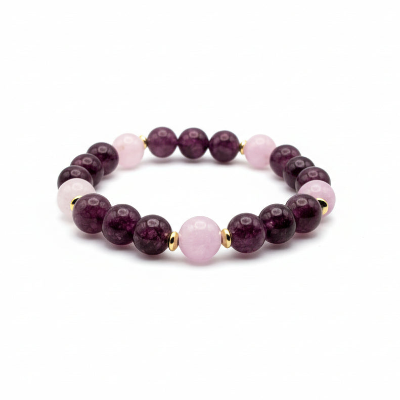 Seraphina Light Lepidolite Kunzite natural gemstone bracelet with golden spacers handmade by Crafty Queens