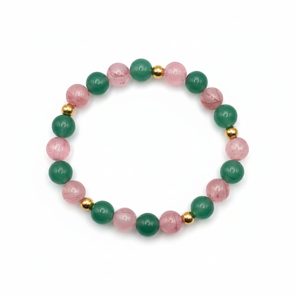 Rosevine of Oz natural gemstone bracelet with Persian Jade Aventurine and golden spacers handmade by Crafty Queens