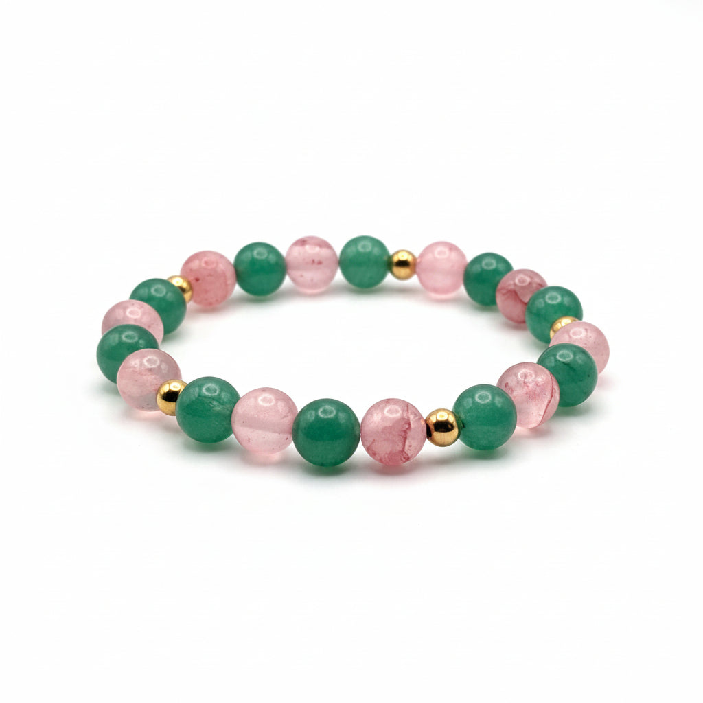 Rosevine of Oz natural gemstone bracelet with Persian Jade Aventurine and golden spacers handmade by Crafty Queens