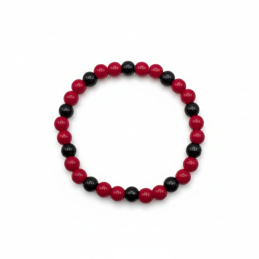 Little Ladybug red and black 6mm glass bead stretch bracelet inspired by ladybug colors